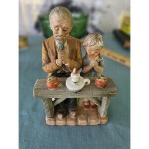 * Rare*Vintage Norleans Porcelain Old Man and Child Praying Hand Painted 7" Tall